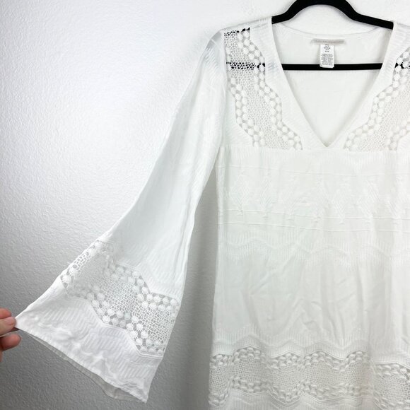 LA BLANCA White Embroidered and Lace V-Neck Swim Cover Up Tunic, Size XS - Picture 7 of 8